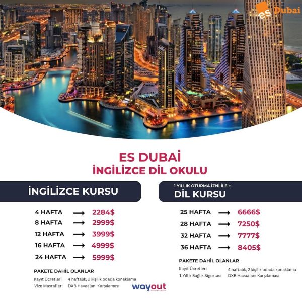 Dubai ES Dil Okulu 2025 fiyat listesi